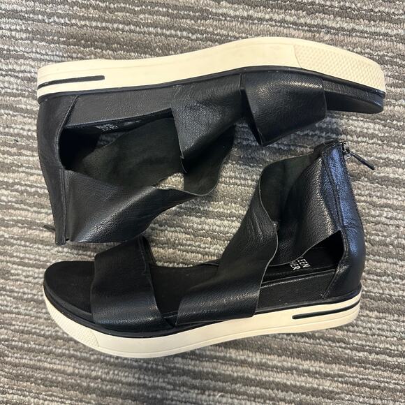 Eileen Fisher Sport Black Tumbled Leather Sneaker Sandals Coastal Preppy Staple - Picture 6 of 8